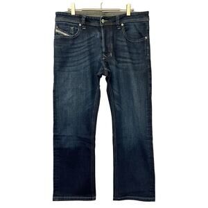Diesel Men's Dark Wash Straight Leg Jeans Size 34 Button Fly Whiskered Western